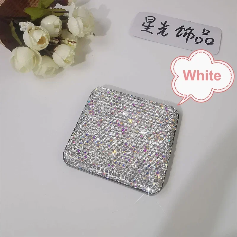 Espejo plegable de doble cara con diamantes brillantes, espejo de maquillaje con diamantes de imitación, hecho a mano, Mini espejo de bolsillo para viaje