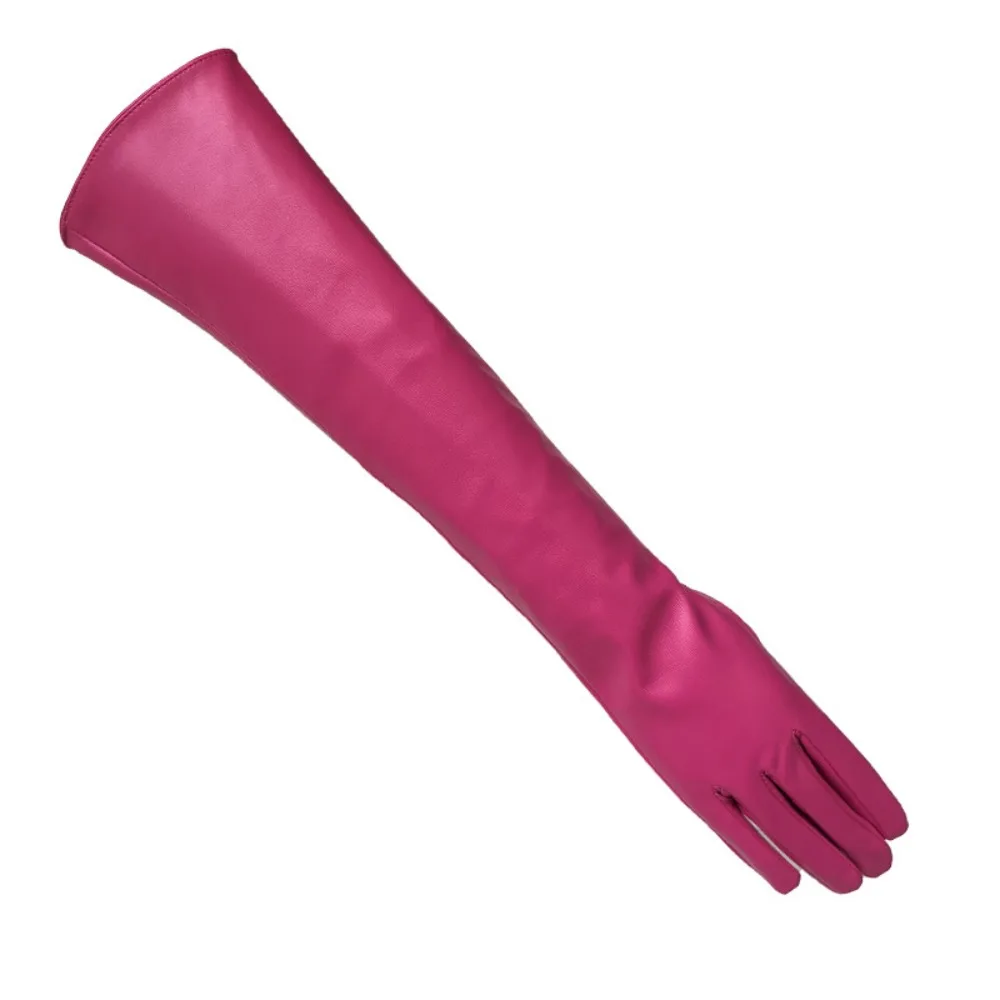 Fashion Solid Color Pu Leather Gloves Touch Screen 1920s Long Gloves Warm Full Finger Touch Screen Mittens Stage Performance