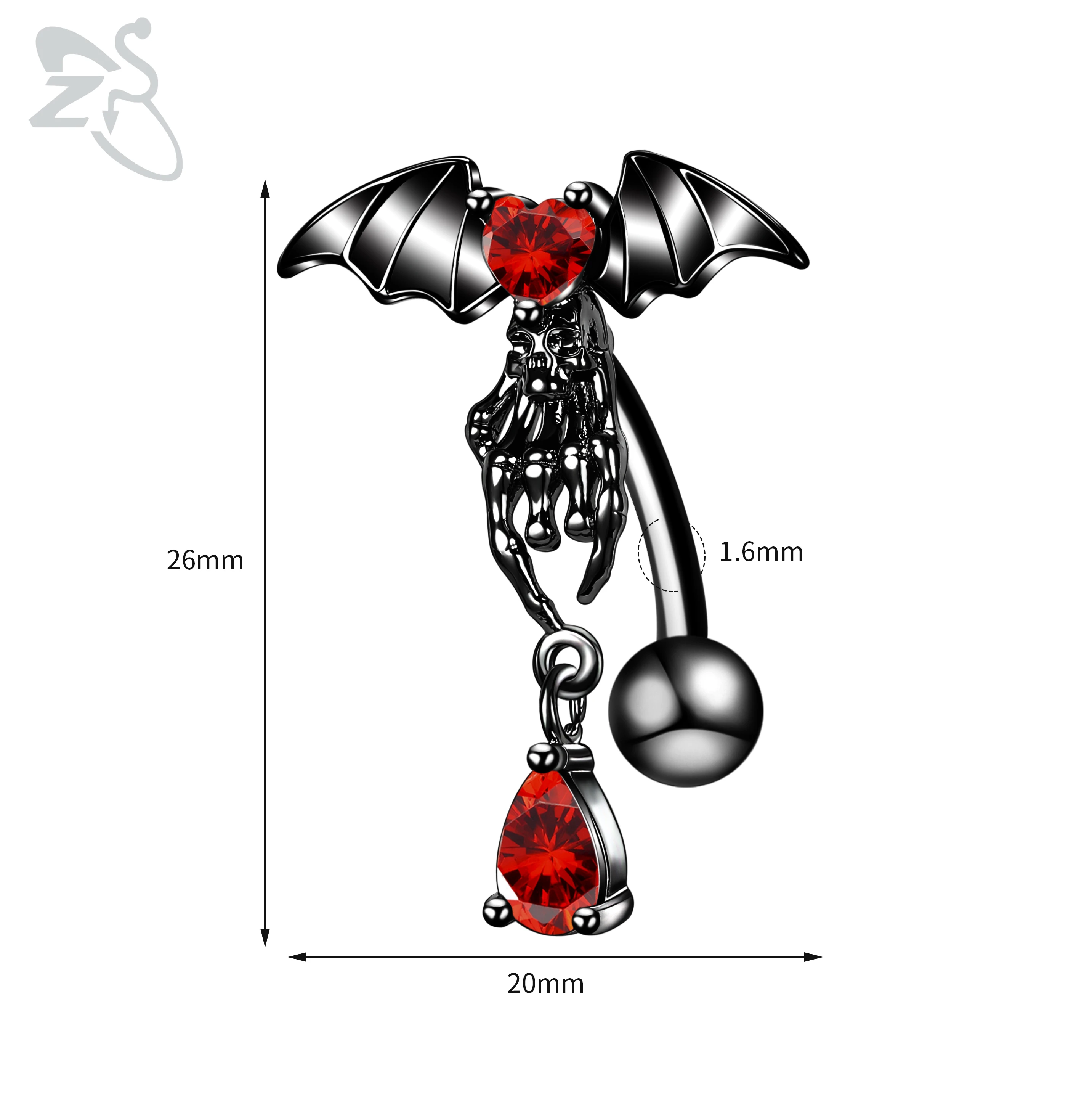 Black Stainless Steel Belly Button Ring, Gothic Skull