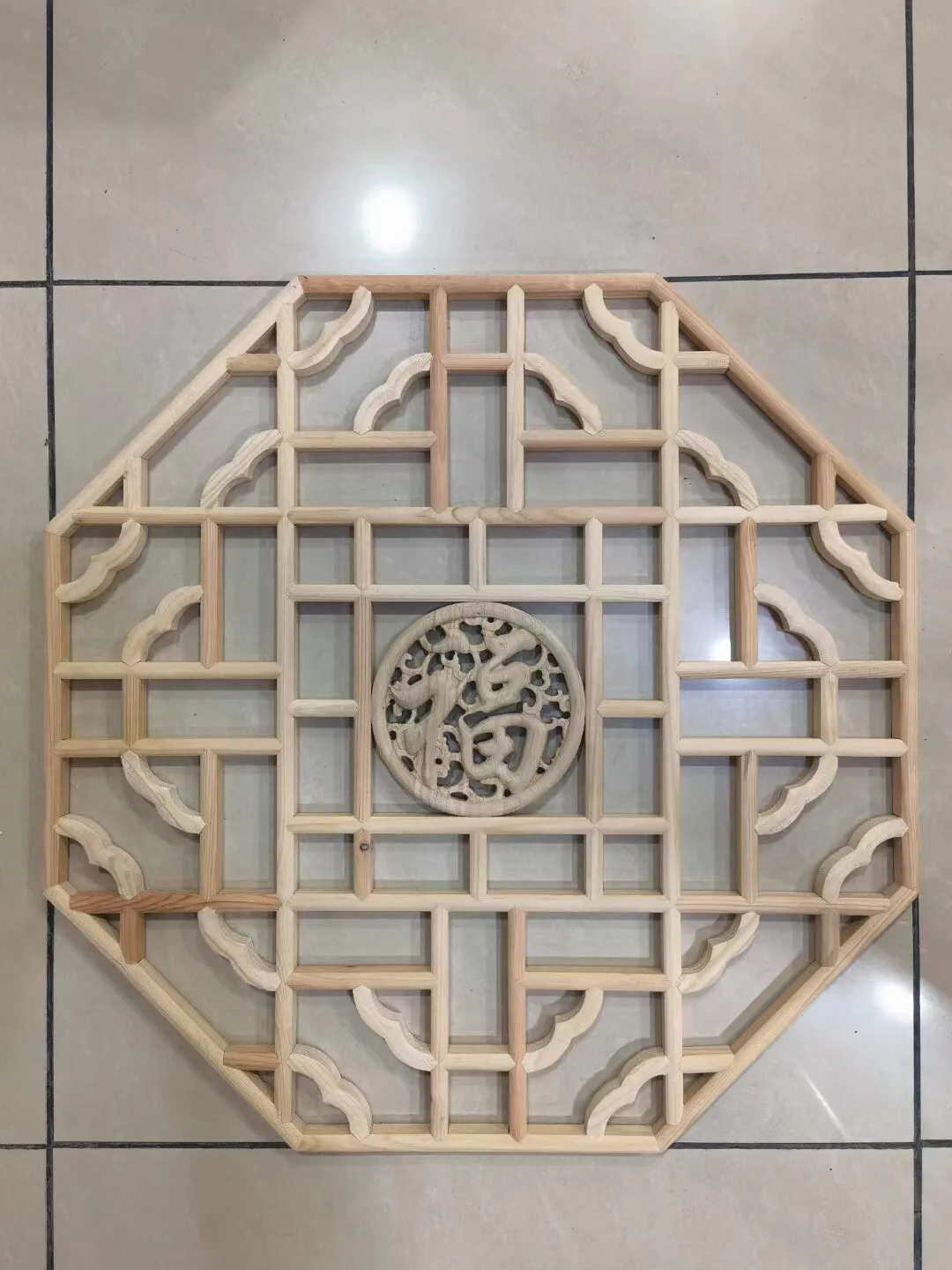 Wood carving new Chinese solid wood lattice porch partition wall decoration wood grille hollow living room screen background