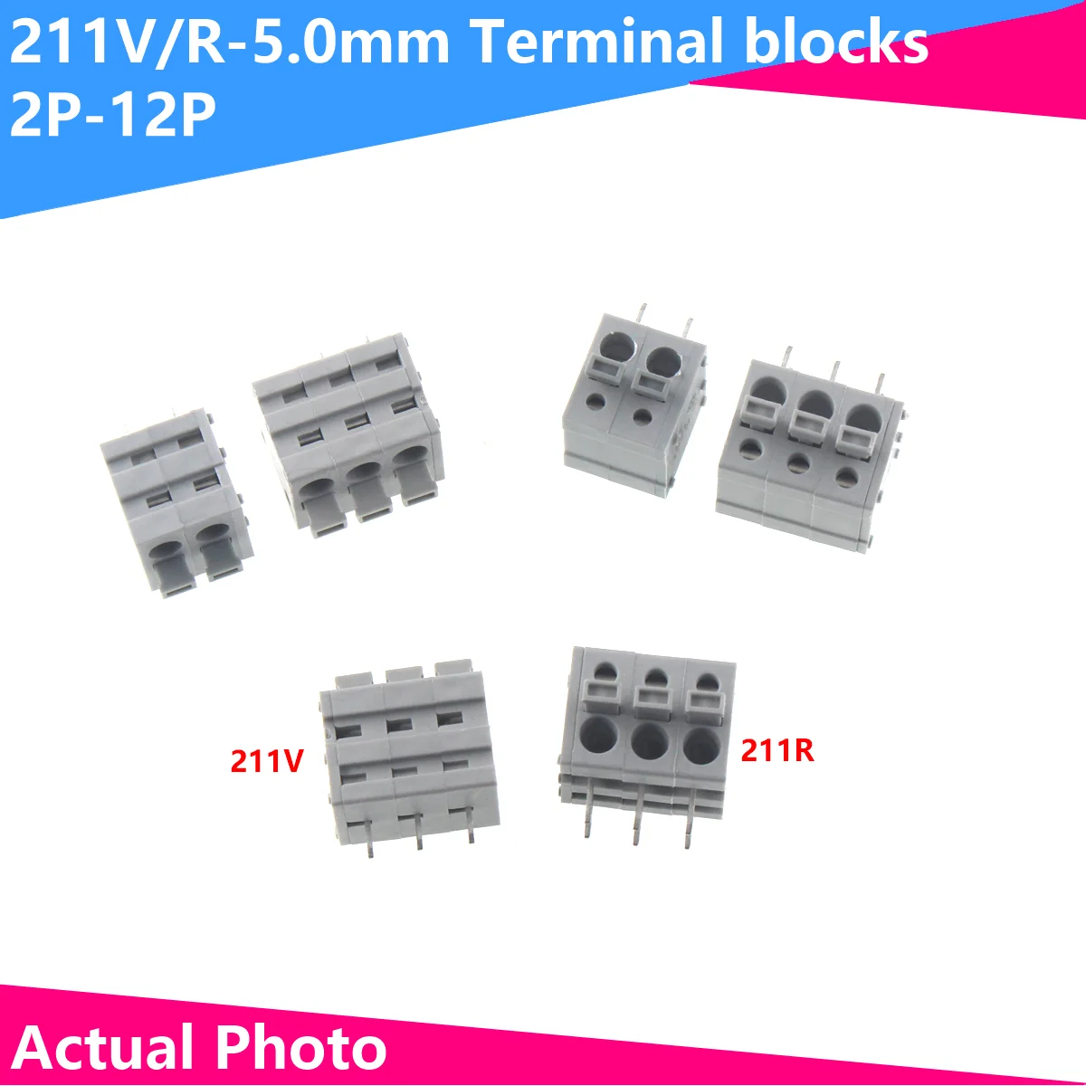 

5PCS KF211V/211R-5.0mm-2P 3P 4P 5P 6P 8P Straight 5.0mm Pitch Spring Loaded PCB Terminal Blocks