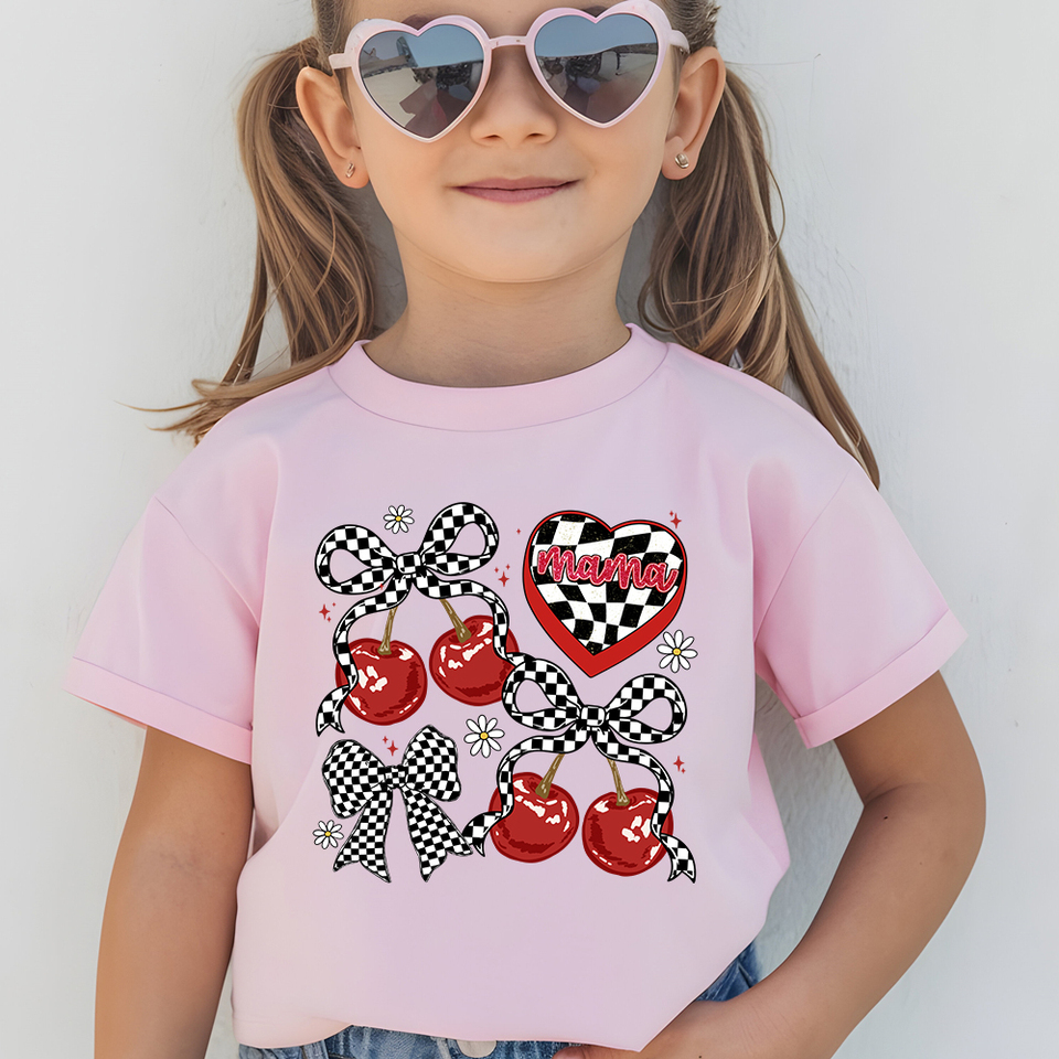  100% Cotton Cloths Love you Cherry much Print Children’s Base Girl Comfortable T-shirt Outdoor O-neck Short Sleeve T-shirt 