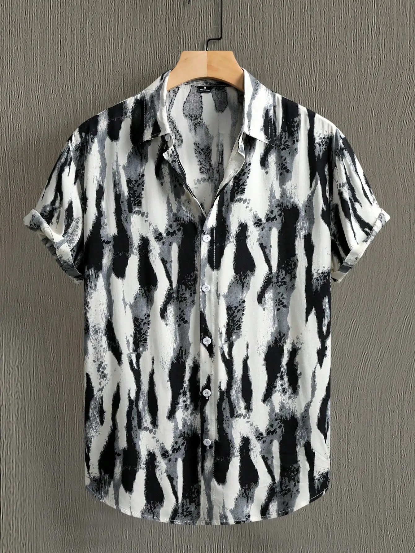 

Men's Abstract Brushstroke Print Short Sleeve Button-Up Shirt