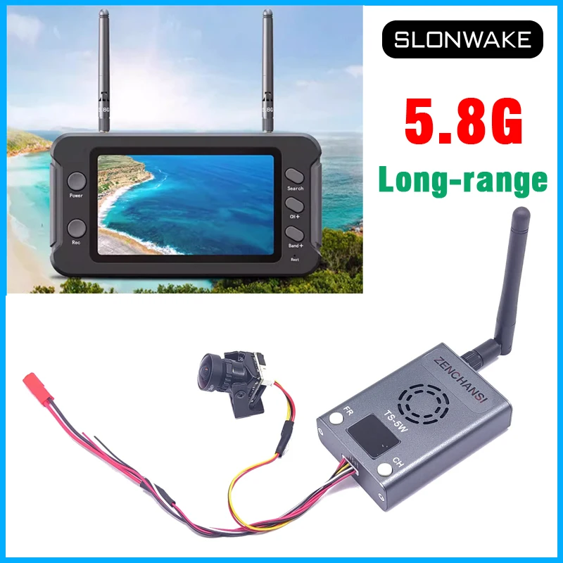 Long Range 5.8G 56CH Transmitter TS-5W FPV FM Module Audio and CMOS1200TVL Night visi camera with 4.3 LCD display FPV DVR monito