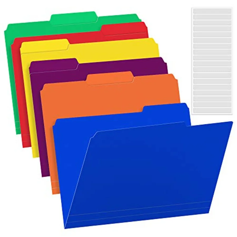 

6 Pack Plastic File Folders Colored with Sticky Labels, Heavy Duty Plastic Colored File Folders Letter Size with Erasable 1/3-C