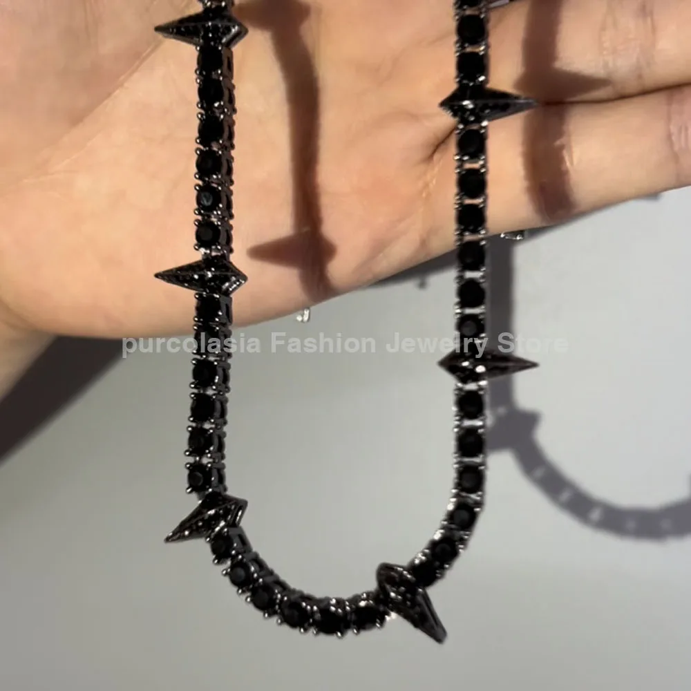 Black Panther Tennis Chain Rhinestones Hip Hop Iced Out for Men or Women CZ Necklace Rock Rivet  Jewelry