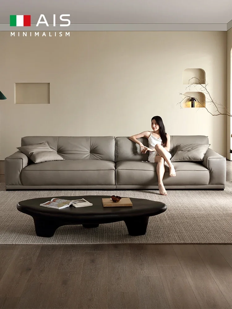 

Genuine Leather Straight Row Aishen Modern Silicone Leather Hippo Tofu Block Sofa