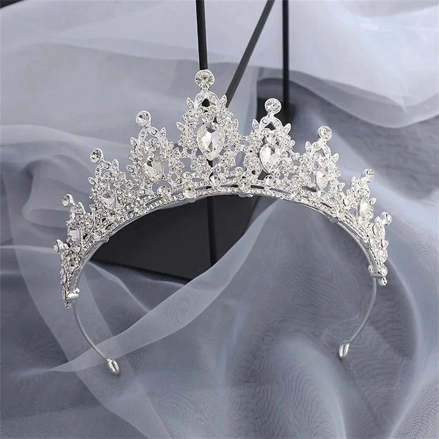 New Fashion Wedding Hair Tiara Crystal Bridal Tiara Crown Silver Color Diadem Veil Tiaras Wedding Hair Headpieces Head Jewelry