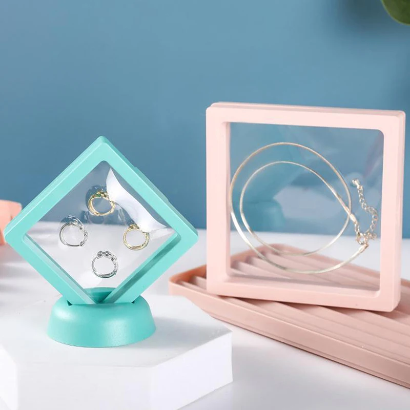 Colorful 3D Floating Jewelry Display Box Picture Frame Shadow Stand Ring Pendant Holder  Jewellery Stone Presentation Case