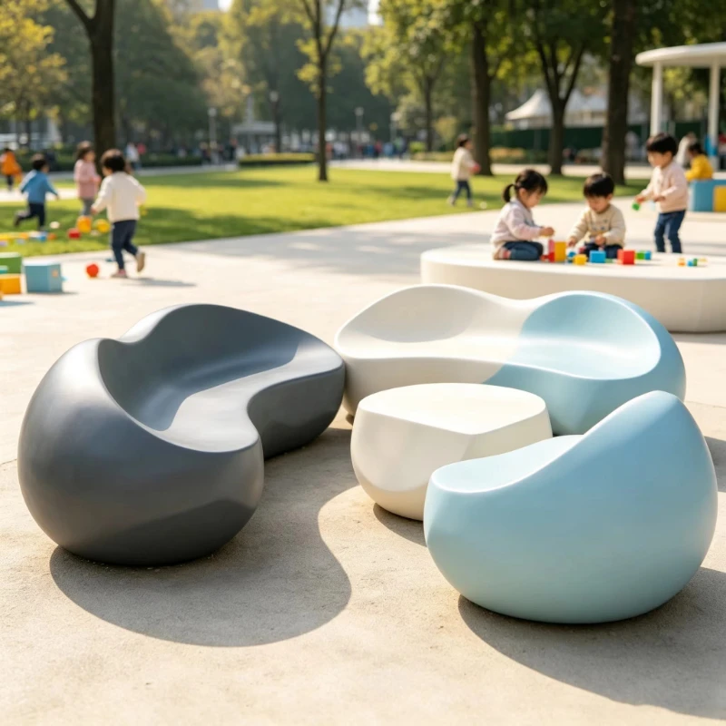 Modern Irregular Organic Fiberglass Seat Set Curved Bench Side Bench Outdoor Leisure Landscape Decorative Furniture