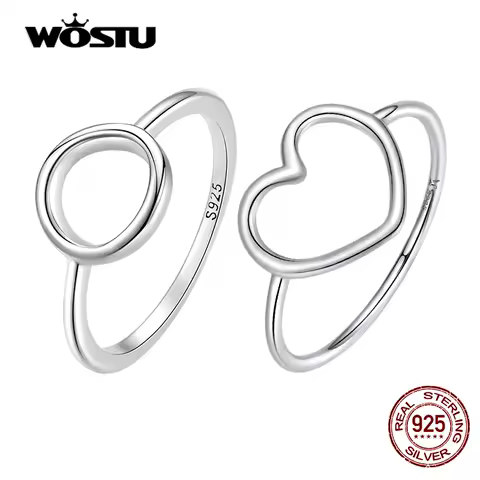 WOSTU 100% 925 Sterling Silver Heart Ring For Women Wedding Engagement Simple Rings Finger Party Fashion Jewelry Gifts CQR641