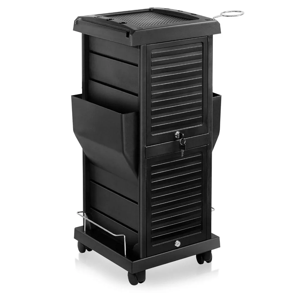 Premium Locking Rolling Trolley Cart with Pockets Easy Cleaning and Maintenance with Four Slide-out Drawers Black