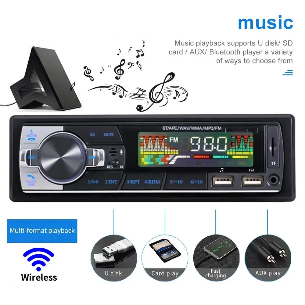 1 قطعة راديو السيارة Srereo1din مشغل MP3 اللاسلكي 60Wx4 FM استقبال مع جهاز التحكم عن بعد AUX/USB/TF بطاقة في داش عدة العالمي