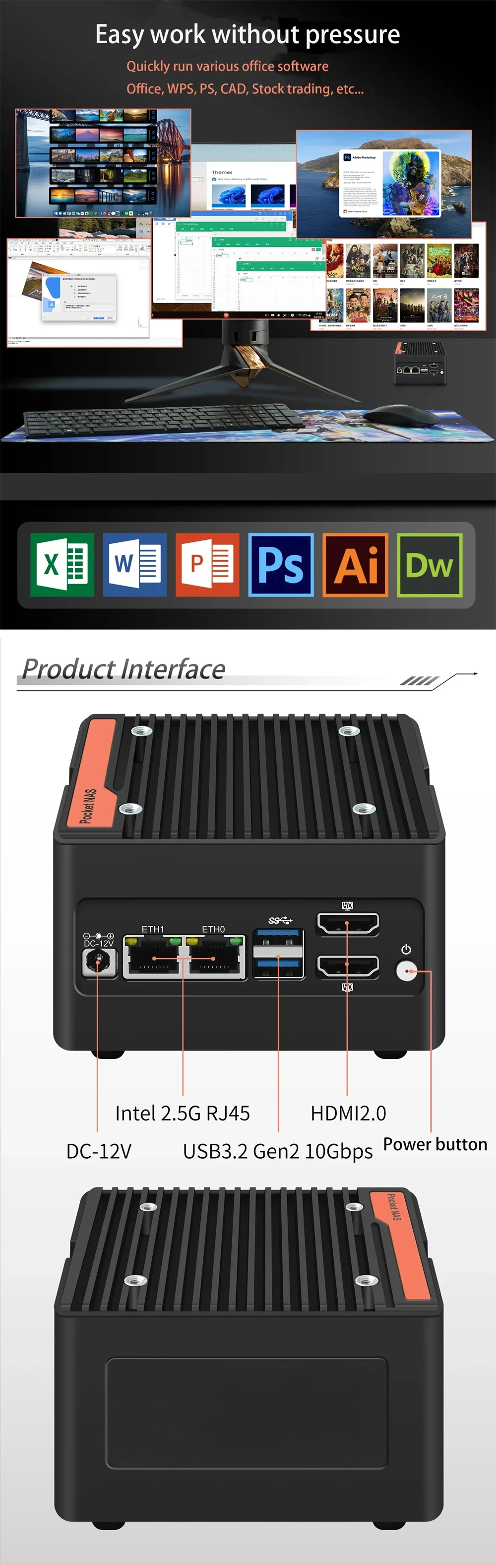 12th Gen Intel NAS Mini PC 3 N355 N305 N150 N100 4xM.2 NVMe Board 2xi226-V 2.5G DDR5 2xUSB3.2 HD Firewall PC Mini Computer Host