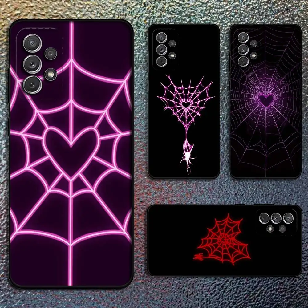 

Cool S-Spider Web H-Heart Phone Case For Samsung S25,S24,S21,S22,S23,S30,Ultra,S20,Plus,Fe,Lite,Note,10,9,5G Black Cover