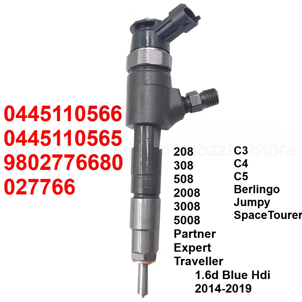 0445110565 Fuel Injector 0445110566 9802776680 For Peugeot Partner Expert 208 308 Citroen Berlingo C3 C4 1.6 BlueHDi Van 2014-19
