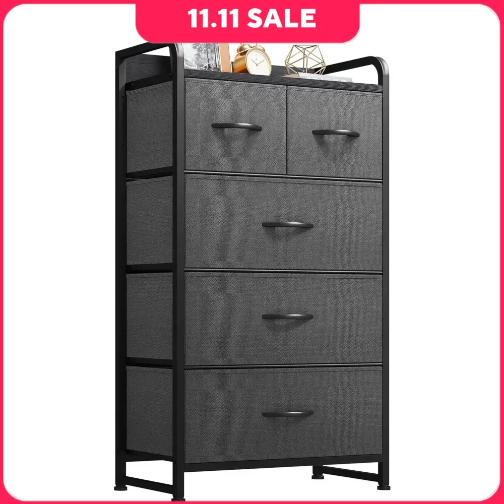 Fabric Dresser with 5 Drawers and Large Capacity, Organizer Unit for Bedroom, Storage Tower