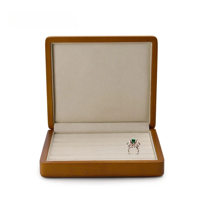 Solid Wood Jewelry Box Ring Earring Display Props Microfiber Leather Storage Organizer