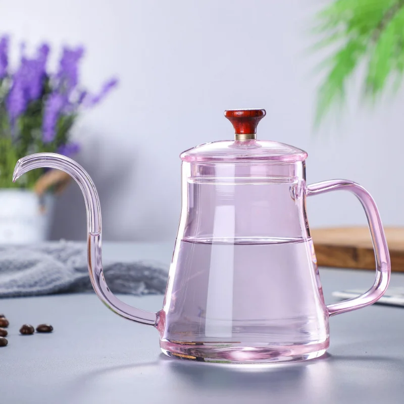 For Cafe Barista Gas Stove Hand-made Glass Gooseneck Hand Drip Coffee Pot Heat-resistant Glass Pour Over Coffee Tea Kettle Make