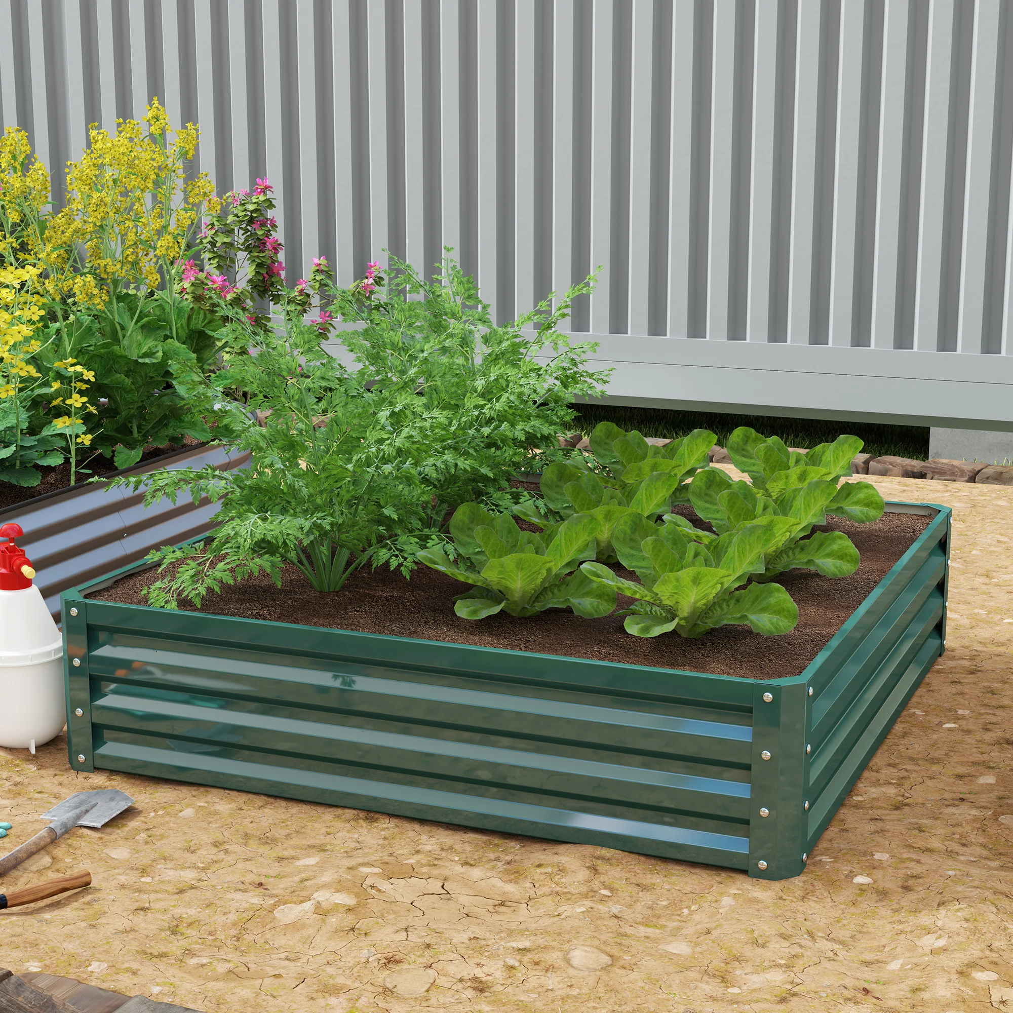 Galvanized Raised Garden Bed, 4' x 4' x 1' Metal Planter Box, for Growing Vegetables, Flowers, Herbs, Succulents, Green