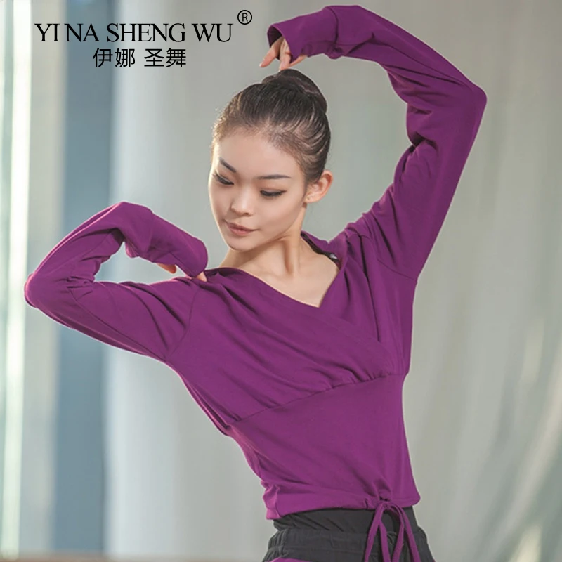 Women Ballet Crop Tops Dance Leotards Coat High Waist Ballet Clothes Girl Long Sleeve Gymnastics Tops with Hat Dancing Costume