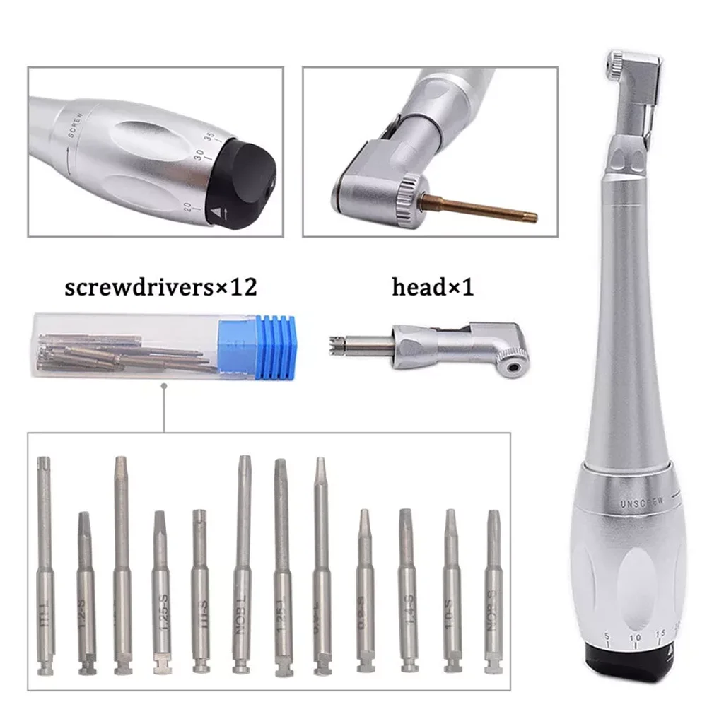 Dental Torque Wrench Universal Implant Kit Wrench Contra Angle Implant Repair Tools Dentistry Handpiece with 12pcs Driver