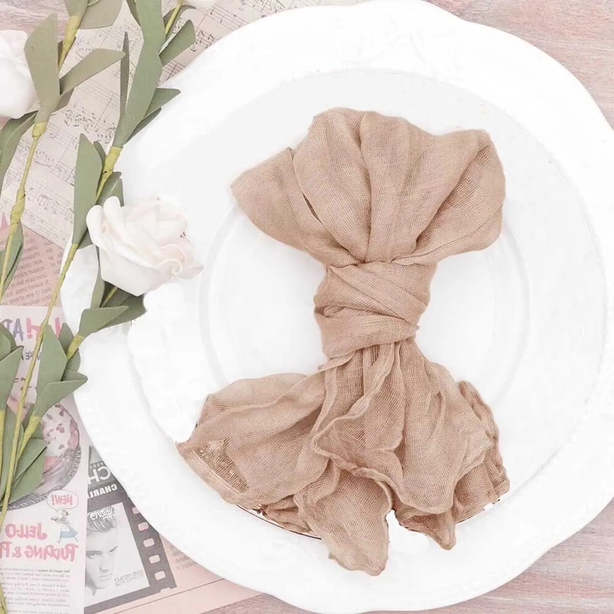 Wholesale 102PCS  50x50cm Beige Napkins Cheesecloth Dining Party Wedding Banquets Christmas Banquets Arches Cake Table Decor