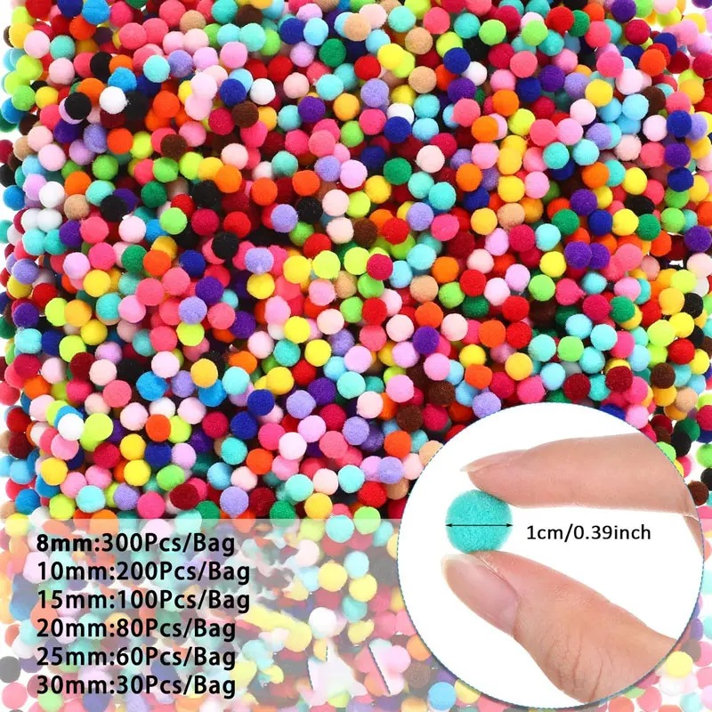 300-30pcs vícebarevná pompoms kožich koule glittery načechraný pom poms pružnost pom pom měkké koule pro DIY řemesel 8/10/15/20/25/30mm