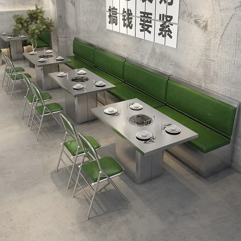 Industrial style theme meal hot pot stainless steel table and chair combination wall card seat sofa