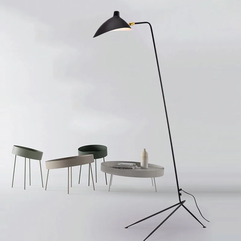 Minimalist Blakc Metal Floor Lamp Parlor Bedroom Reading Lighting Fixtures E27 Bulb Lampshade Rotatable