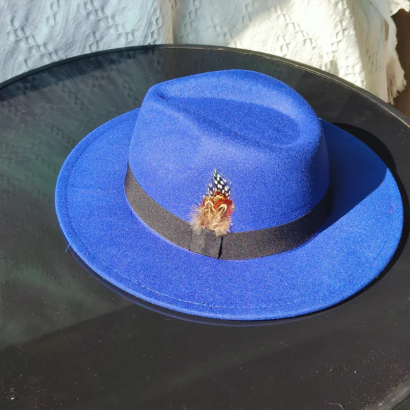 7cm Fedora z szerokim rondem brzoskwiniowe serce cylinder męskie pióro Fedora taśma Panama jazzowy kapelusz biznes kapelusz hurtowy sombrero