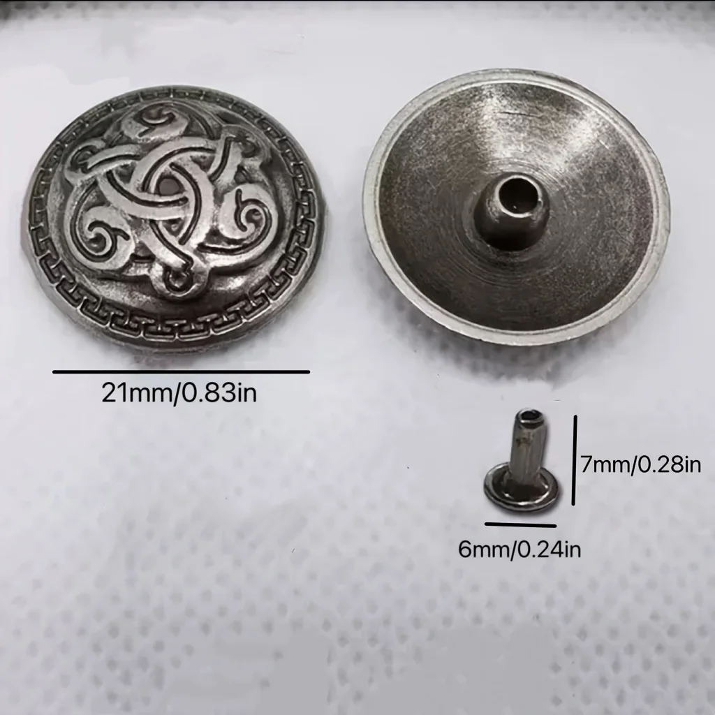 10 Pieces of Retro-Style Silver-Gray Metal Rivets, Suitable for Handicrafts, Sewing Decorations and Coat Accessories