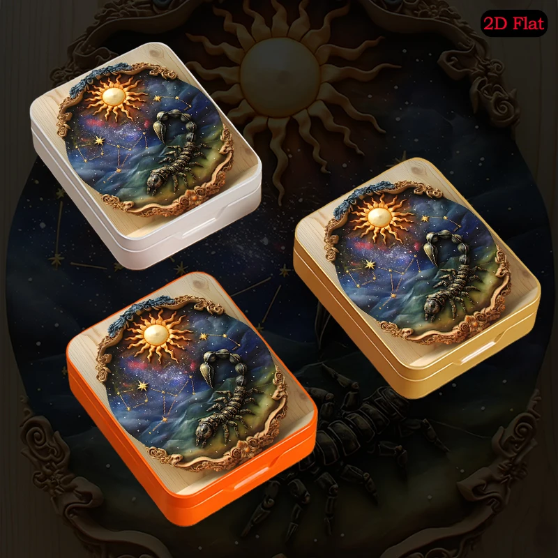 Scorpio Zodiac Emblem Theme  Multi-purpose Desktop Decor Tin Box, UV Printed Flip Top Custom Photo Metal Tin Box