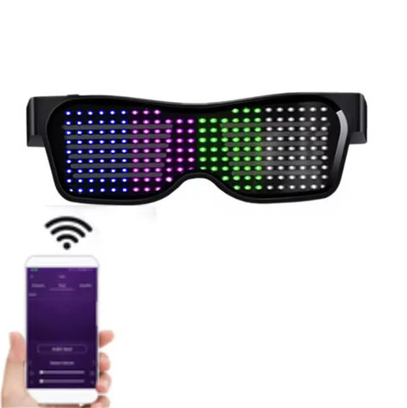 LED Glasses, Bluetooth App Control LED Display Smart Glasses USB Rechargeable DIY Funky Glasses for Party, Club, DJ, Halloween