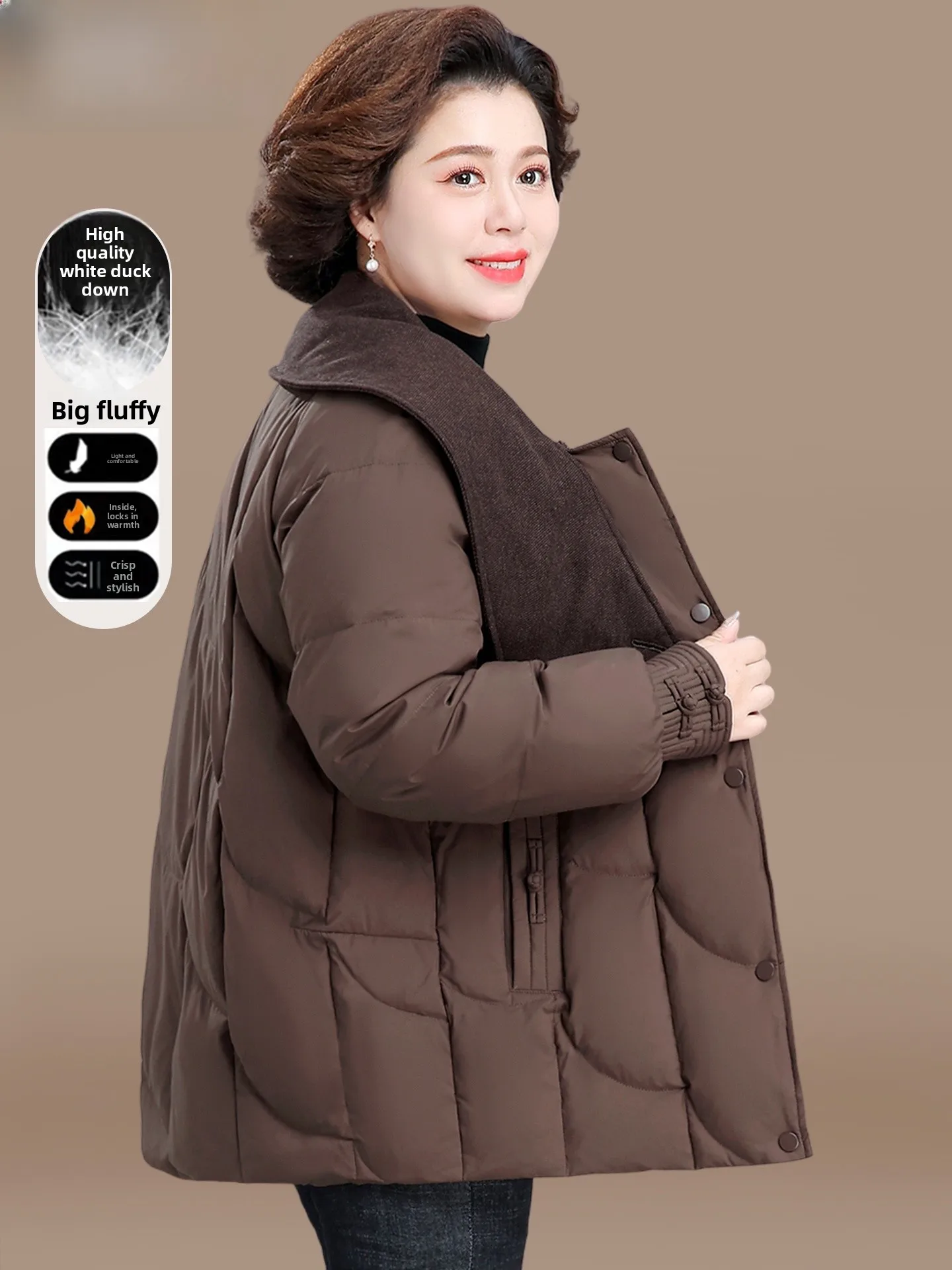 

Зимнее пальто Ele Warmth Mommy's: приталенный крой, полиэстер, декоративные вставки, застежка-молния, средняя длина, воротник-стойка