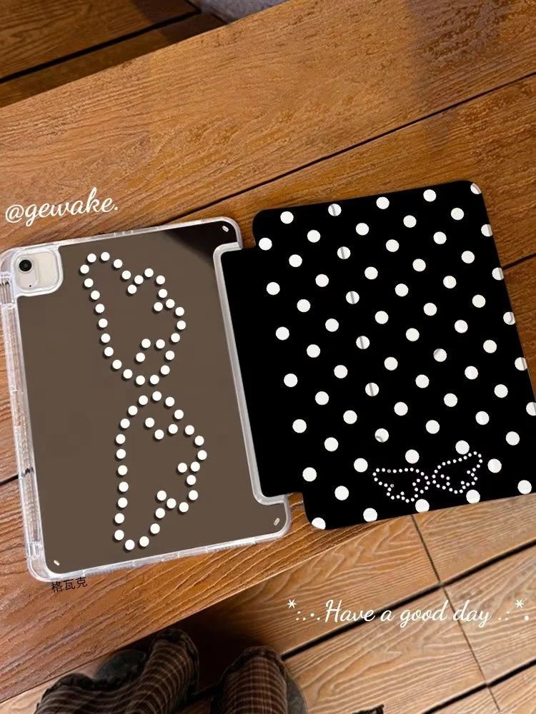 Black Dot Y Fold Mirror For iPad 11 12 Mini 67Protective Case Three Fold 10.2 Pro Full Screen Polka Dot Air7/6 10/9 Generation