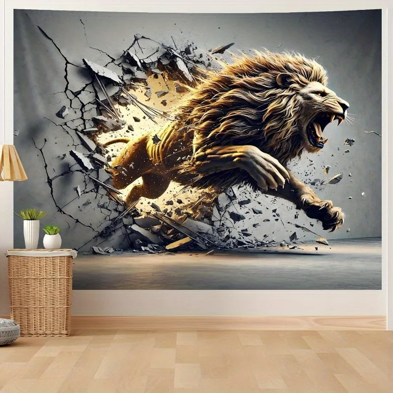 3D Lion Tapestry - Realistic Animal Print Wall Art with Free Hanging Kit, Perfect for Living Room & Bedroom Decor