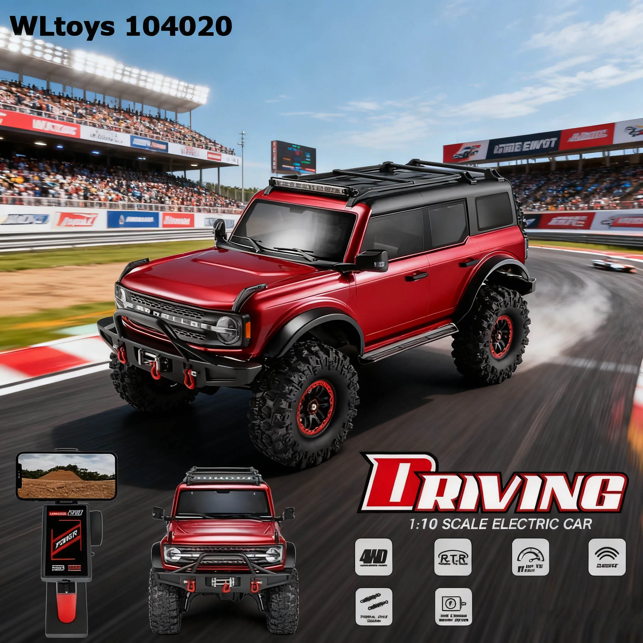 

1/10 WLtoys 104020 RC Car 2.4G 4WD Off Road With Electric Winch Two-Speed Transmission 45 Minutes Working Time Climbing Car
