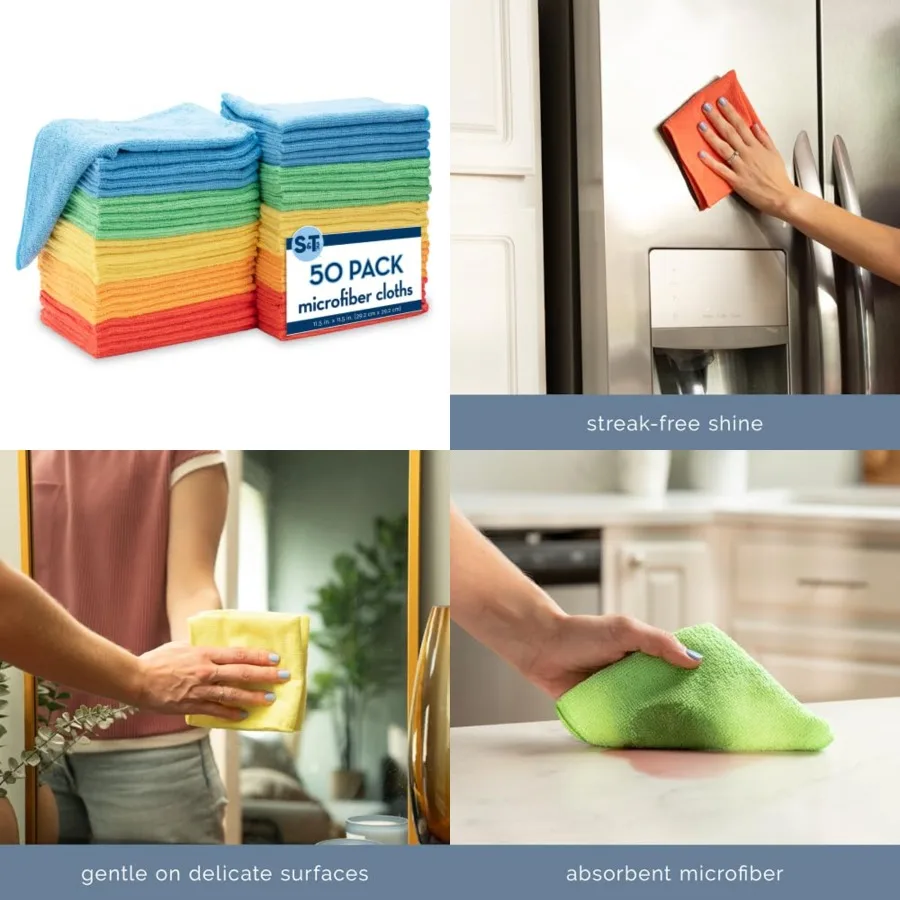 

Microfiber Cleaning Cloth, Bulk Towels for Home, Reusable Microfiber Towels for Cars, Cleaning Rags, Assorted, 11.5 Inch x 11.5