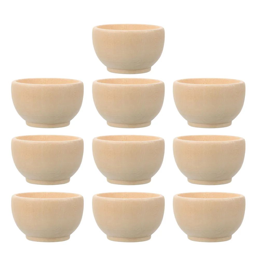 10Pcs Natural Miniature Unpainted Wood Bowls for Children's DIY Painting Art Crafts Safe Materials Fine Motor Skill Development