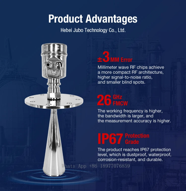 26ghz High Precision Radar Type Level Transmitter RS485 Horn Antenna Radar Liquid Level Sensor