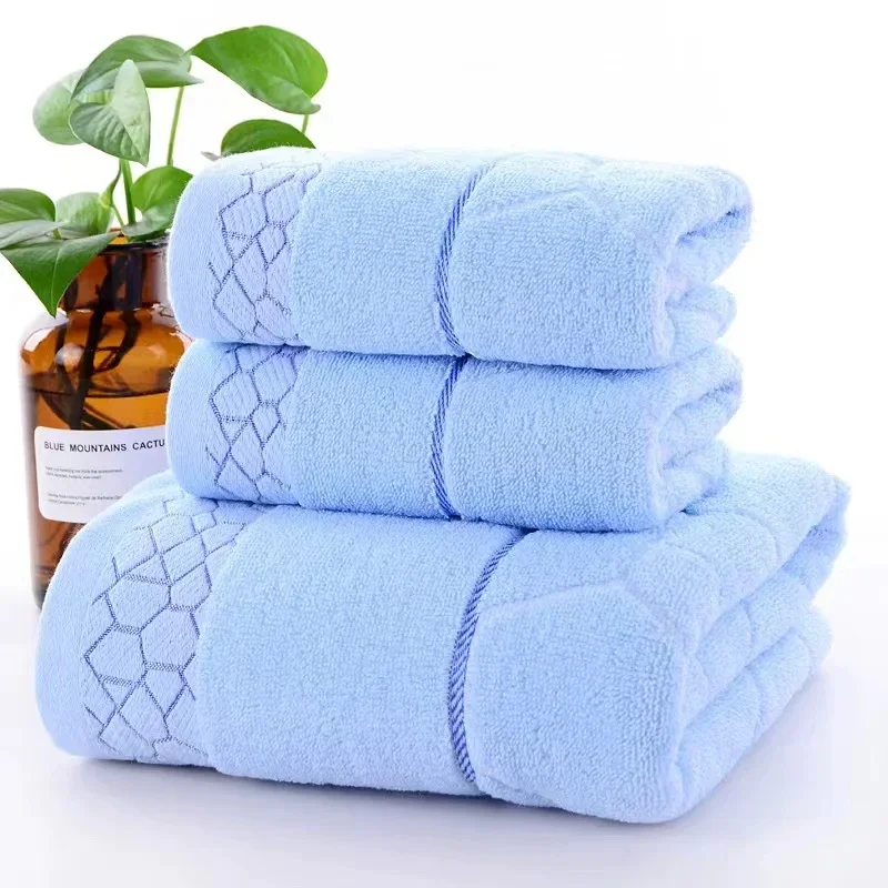 Pure Cotton 32 Strands Water Cube Towel Bath Towel Three-piece Set for Household Use