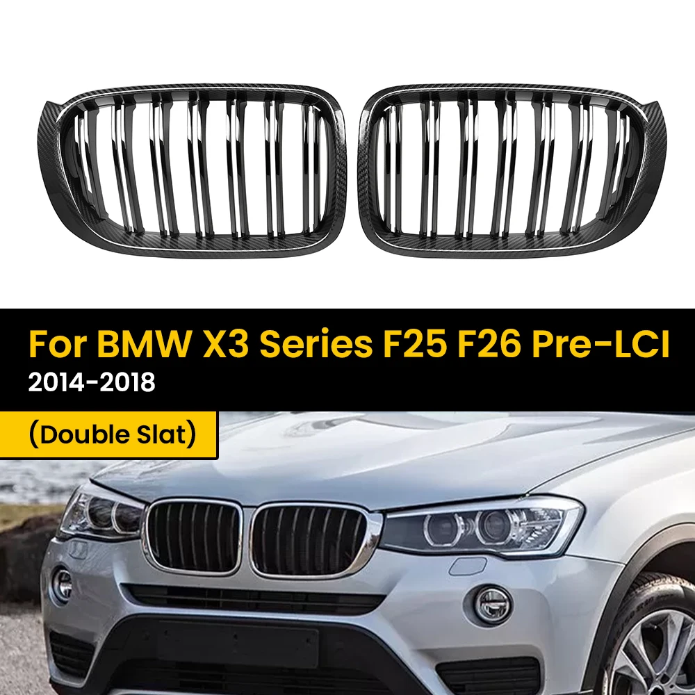 

Real Dry Carbon Fiber Front Grill Grille Replacement Front Bumper Air Vent Hood Kidney Grille For BMW X3 Series F25 F26 Pre-LCI