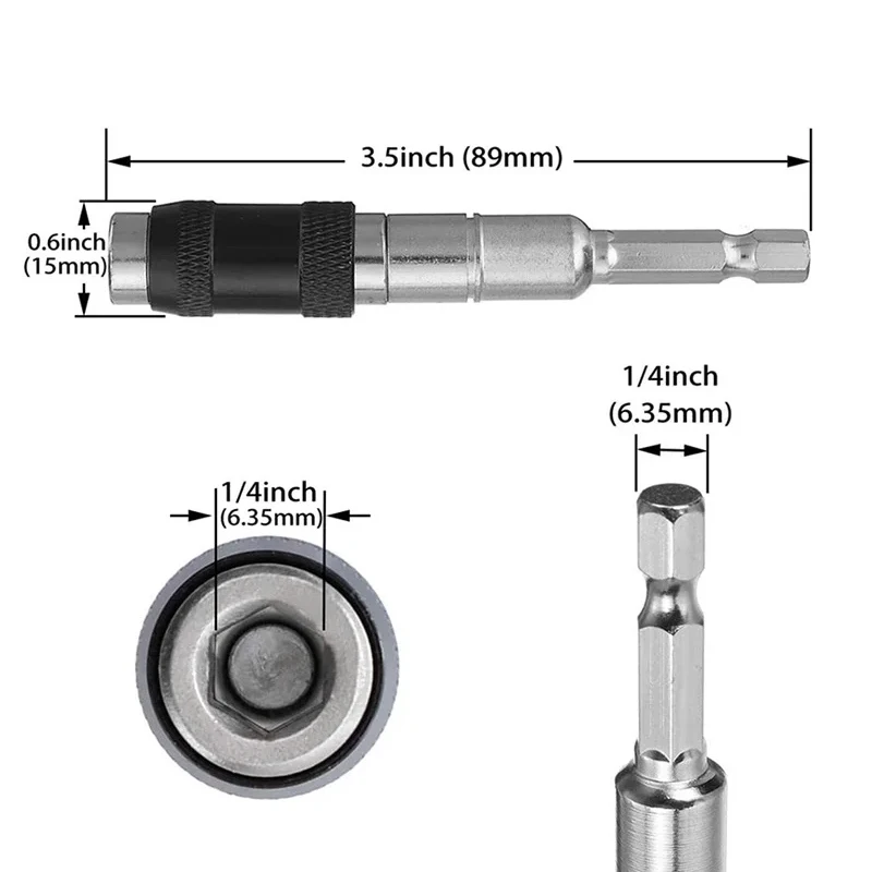 مثقاب لقم مفك البراغي ذو حلقة مغناطيسية سداسية ، أدوات يدوية ، قضيب تمديد بت ، حامل تغيير سريع ، دليل محرك ، طرف لولبي ، أو"