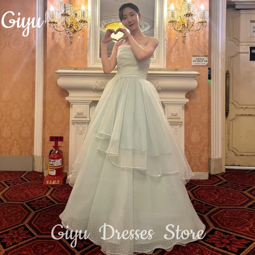 

Giyu Fairy Light Green A-Line Wedding Dresses 웨딩드레스 Dot Tulle Strapless Customized Korea Photoshoot Plus Size Floor-Length 2025