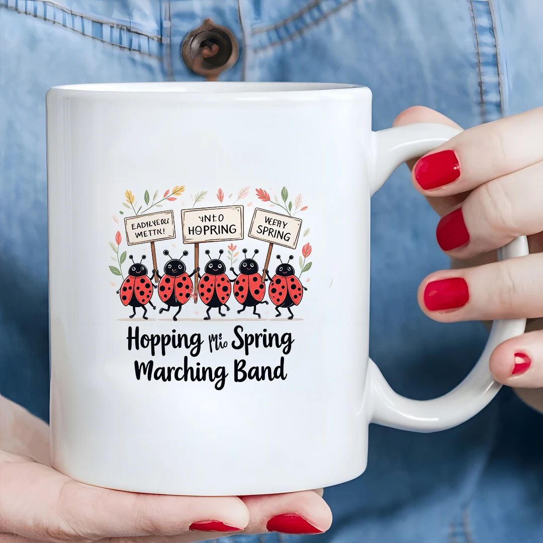 

11oz Cartoon Ladybug Band Mug Kids Spring Drink Cup Christmas Family Office Cup