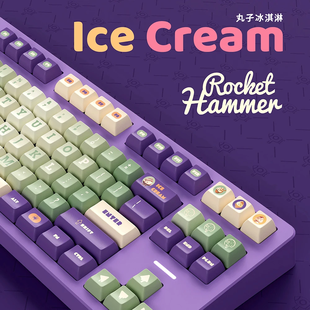 Ice Cream Theme Keycap Set 143key PBT Custom Trend Cute Purple Keyboard Cap KCA Profile Gaming KeyCap for Mechanical Keyboard