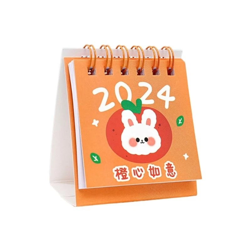 W89C 2024 Mini Cartoon Desk Kalender Home Office Ständer monatlich Planer Dekor Dekor