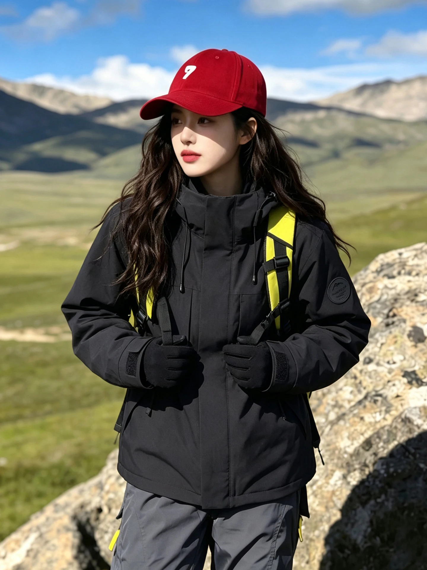 Loose Unisex Three-in-One Detachable Outdoor Hiking Jacket Green Windproof Breathable Water-Resistant Hooded Outerwear