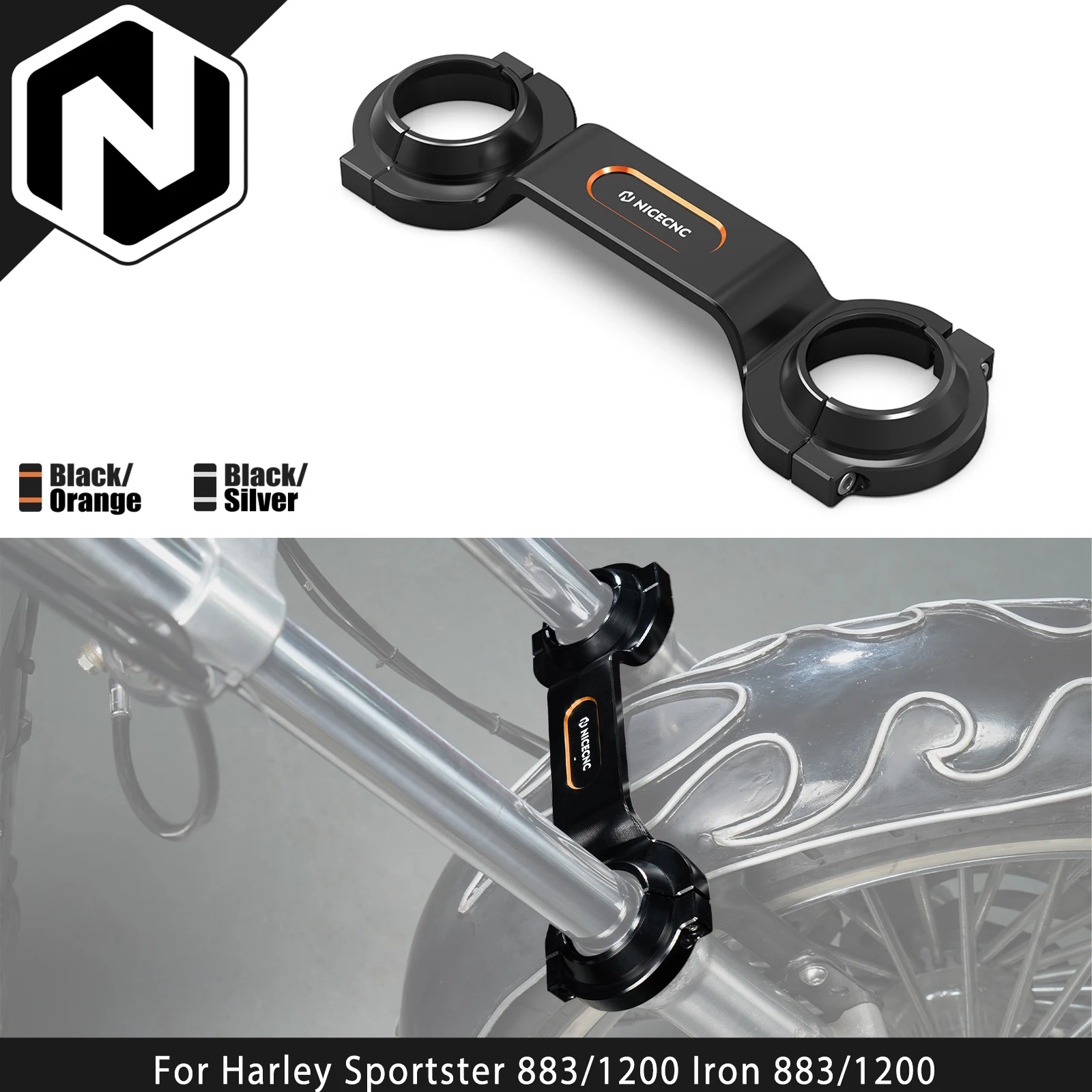 

Для Harley Sportster 883/1200, Iron 883/1200, Dyna Low Rider, Forty Eight, Seventy Two: NICECNC Стабилизатор передней вилки / Усилитель вилки